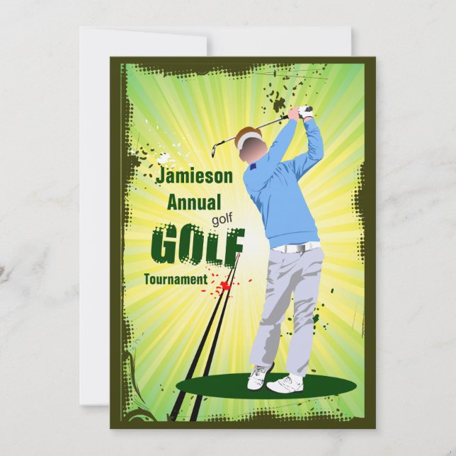 Golfer Swing Golf Club Golf Tournament Invitation (Front)
