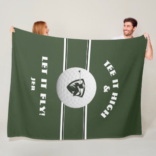 Golfer Tee It High Monogrammed Green Sports Custom Fleece Blanket