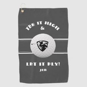 Golfer Tee It High Monogrammed Grey Sports Player Golf Towel