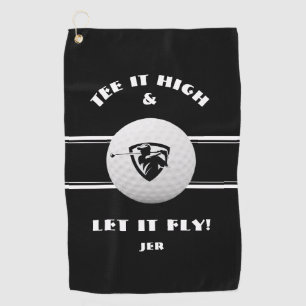 Golfer Tee It High Monogrammed Sports Player Black Golf Towel