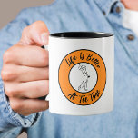 Golfer Tee Time Humour Funny Sport Pun Black Orang Mug<br><div class="desc">Funny custom design features a male golfer silhouette set in an orange and black shape bordered with curved text "Life Is Better At Tee Time!" in a modern black script font. The design repeats and is visible for right or left handed use. If you have any questions regarding this or...</div>