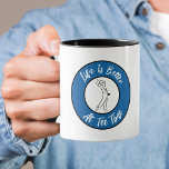 Golfer Tee Time Humour Funny Sport Pun Royal Blue Mug<br><div class="desc">Funny custom design features a male golfer silhouette set in a royal blue and black shape bordered with curved text "Life Is Better At Tee Time!" in a modern crisp white script font. The design repeats and is visible for right or left handed use. If you have any questions regarding...</div>