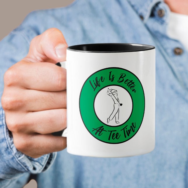 Golfer Tee Time Humour Funny Sports Pun Black Gree Mug (Golfer Tee Time Humor Funny Men's Sports Pun Black Green Mug)