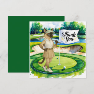 Golfer thank you card for cat lovers