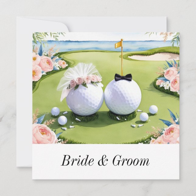 Golfer Wedding Invitation with golf ball on green (Front)