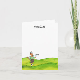 Golfer with golf cart on green Name for golfer Note Card