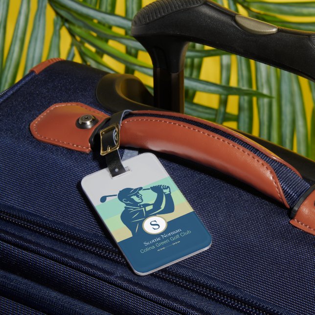 Golfer with Golf Club Elegant Blue Luggage Tag (Front Insitu 1)