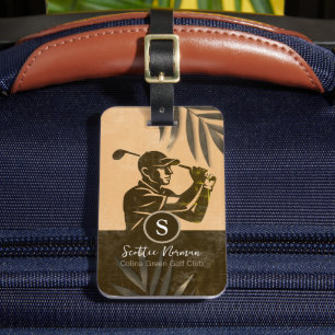 Golfer with Golf Club Elegant yellow-brown Luggage Tag
