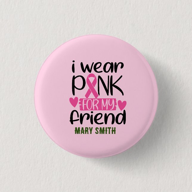 Golfer woman Breast Cancer Awareness Pink Name 3 Cm Round Badge (Front)