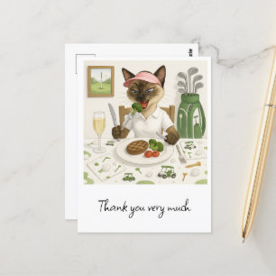Golfer woman is eating food in club house postcard