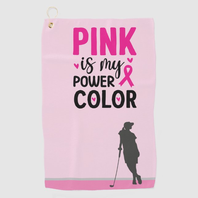 Golfer woman on breast cancer awareness pink   gol golf towel (Front)