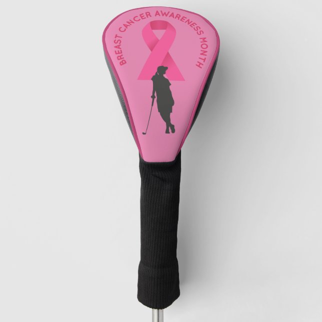 Golfer woman on breast cancer awareness pink    golf head cover (Front)