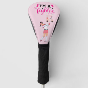 Golfer woman on breast cancer awareness pink golf head cover