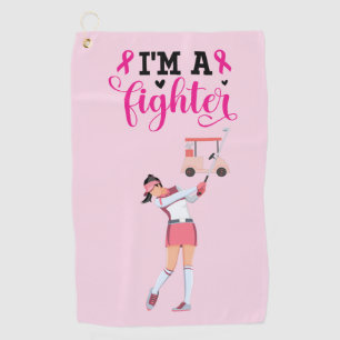 Golfer woman on breast cancer awareness pink golf towel