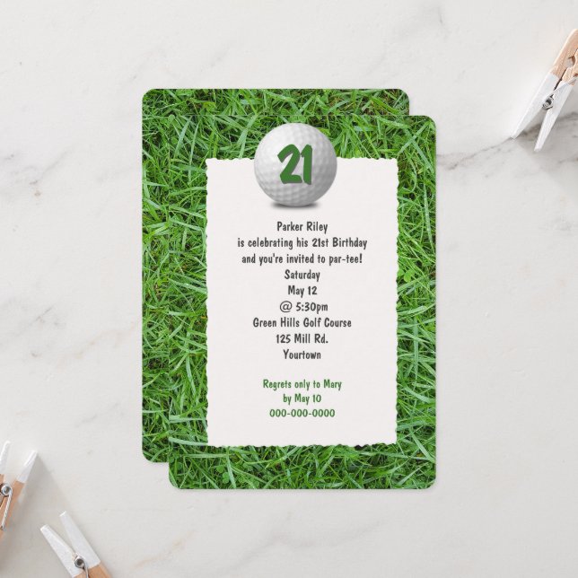 Golfer's 21st Birthday Party Invitation (Front/Back In Situ)
