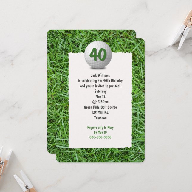 Golfer's 40th Birthday Party Invitation (Front/Back In Situ)