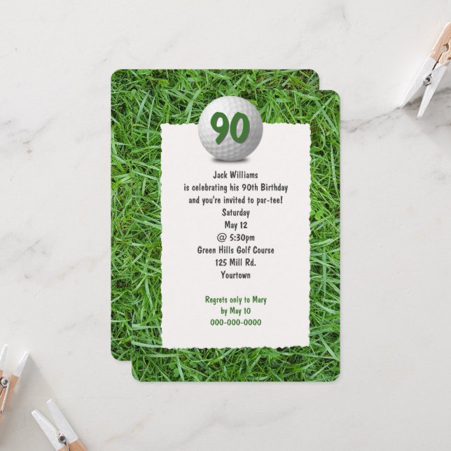 Golfer's 90th Birthday Party Invitation (Front/Back In Situ)
