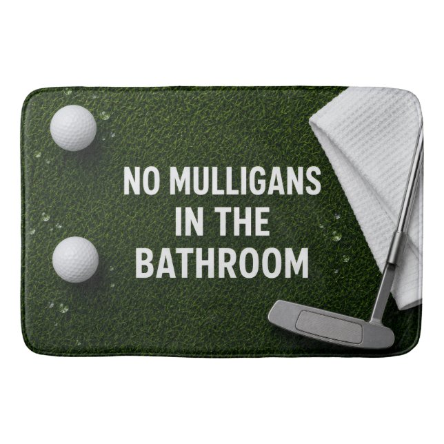 Golfer's bathroom with golf balls and putter bath mat (Front)