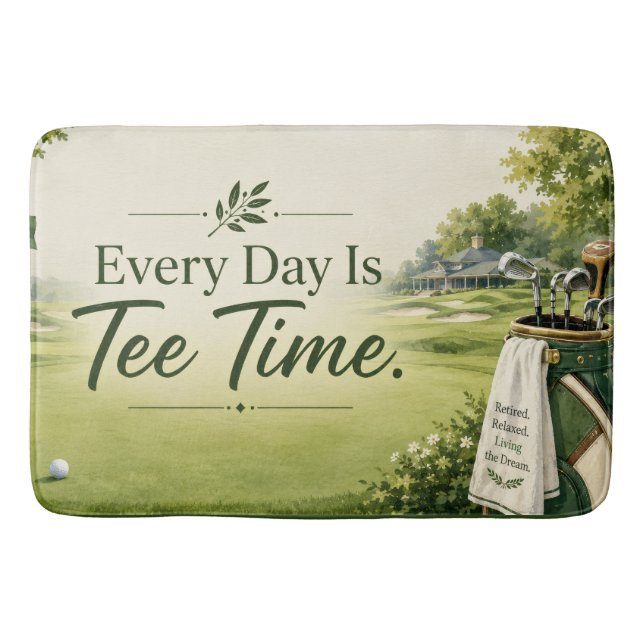 Golfer's bathroom with golf balls and putter bath mat (Front)