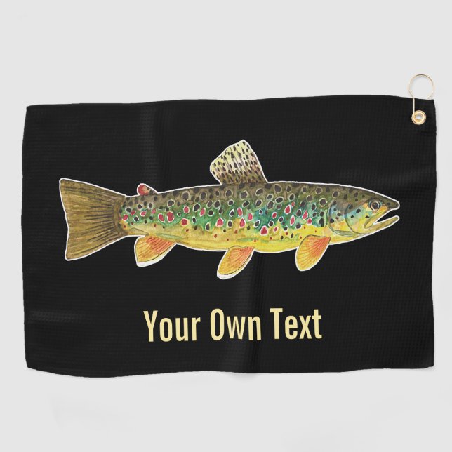 Golfer's Brown Trout Fly Fishing Angler's Golf Towel (Horizontal)