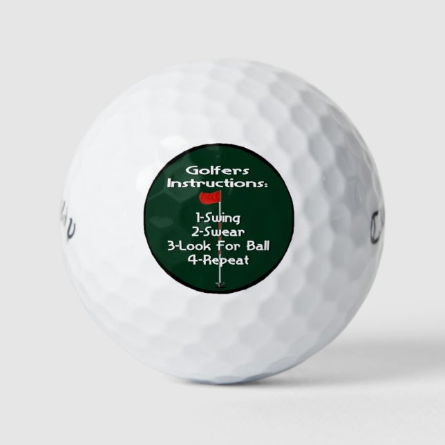 Golfers Instructions Humour Golf Balls (Front)