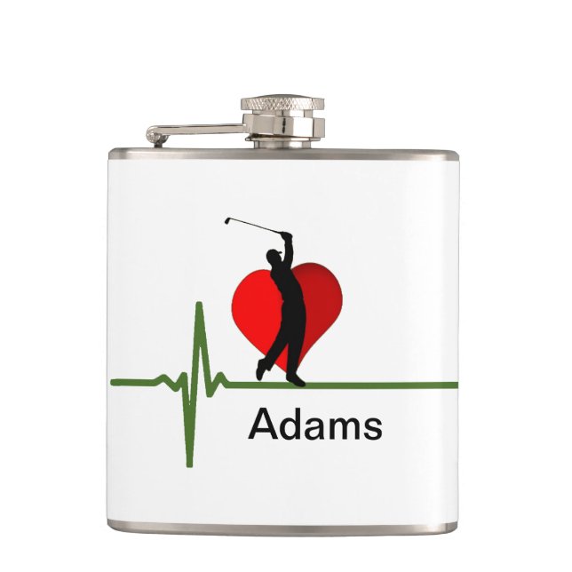 Golfers Lifeline with Heart Gold Flask (Front)
