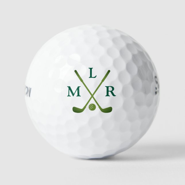 Golfer's Modern Green Initials Monogram Golf Balls (Front)
