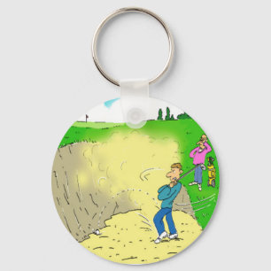 Golfer's Stuck in a Bunker. Funny Cartoon Key Ring