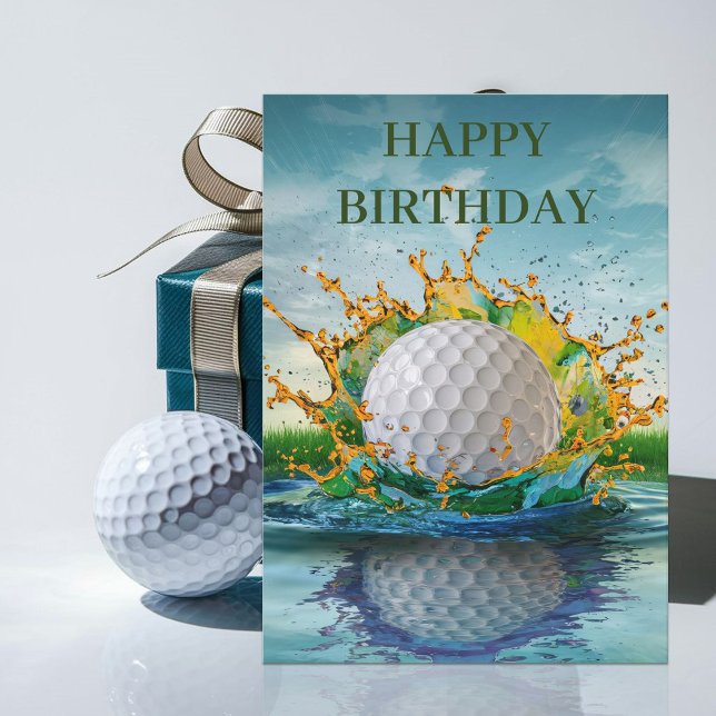 Golfing Ball Hitting Water Golf Players Birthday Card (Creator Uploaded)