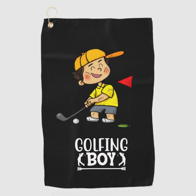 Golfing Boy is golfing at golf flag  Golf Balls  Towel (Front)