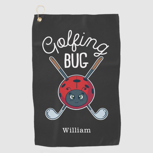 Golfing Bug Cute Outdoor Sports Golf Gag Novelty Golf Towel (Front)