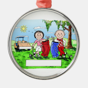 Golfing Couple - Personalised Cartoon Metal Tree Decoration