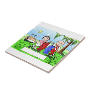 Golfing Couple - Personalised Cartoon Tile