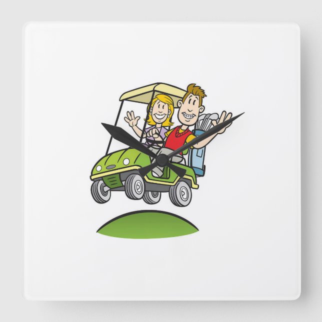 ***GOLFING COUPLE*** SQUARE WALL CLOCK (Front)