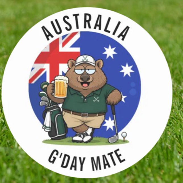 Golfing Dad Aussie Wombat Classic Round Sticker ( a fun, no-fuss way to personalize golf gear, laptops, or toolboxes)