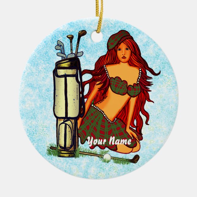 Golfing Fairy golf Ceramic Tree Decoration (Front)