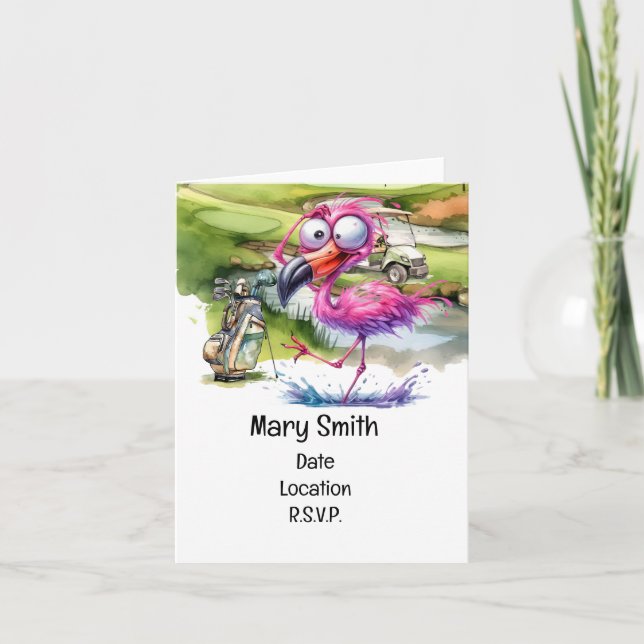 Golfing  Flamingo  Unite: A Birthday golf party  Invitation (Front)