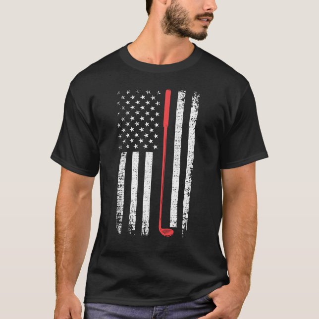 Golfing Gift for Men, American Flag Golf Club Gift T-Shirt (Front)