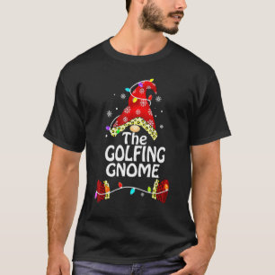 Golfing Gnome Buffalo Plaid Matching Christmas T-Shirt