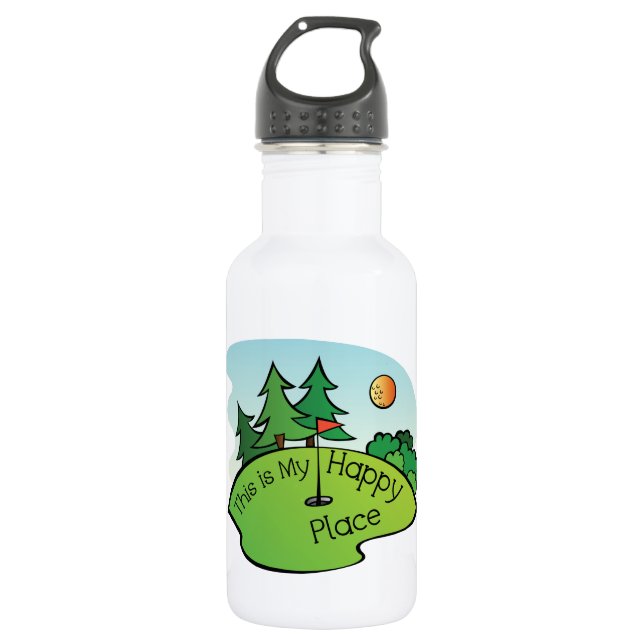 Golfing Golf Course Hole Happy Place 532 Ml Water Bottle (Front)