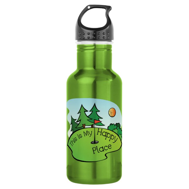 Golfing Golf Course Hole Happy Place 532 Ml Water Bottle (Front)