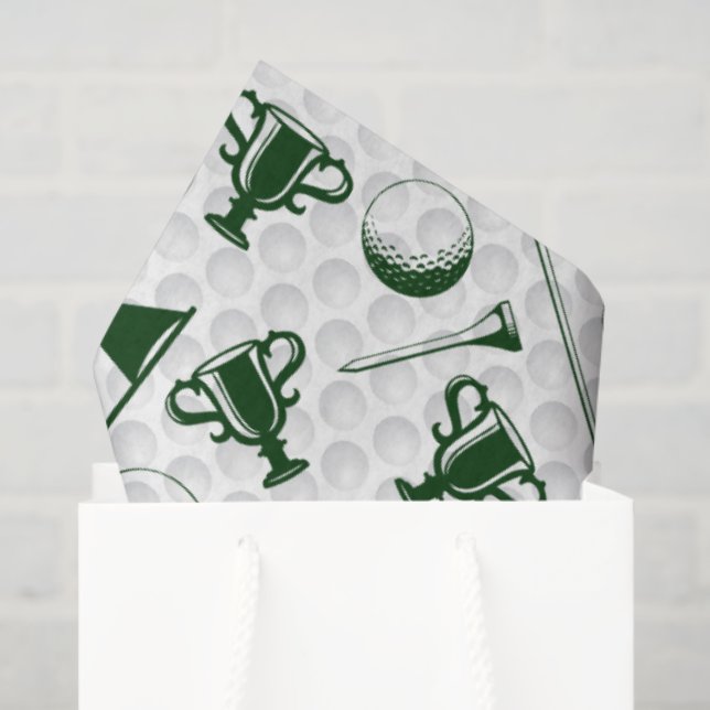 Golfing Green White Golf Ball Clubs Trophy Flag Ti Tissue Paper (Gift Bag)