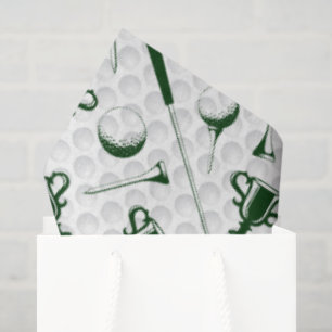Golfing Green White Golf Ball Clubs Trophy Flag Tissue Paper