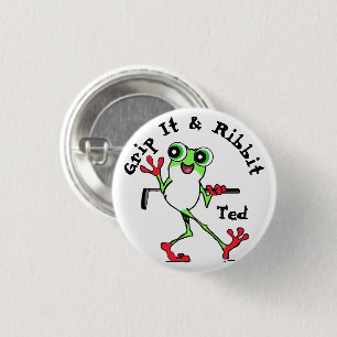 Golfing Grip It and Rip It Funny Frog Personalised 3 Cm Round Badge
