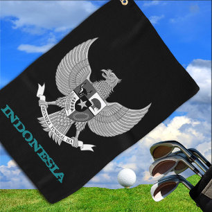 Golfing Indonesia & Indonesian coat of arms / flag Golf Towel