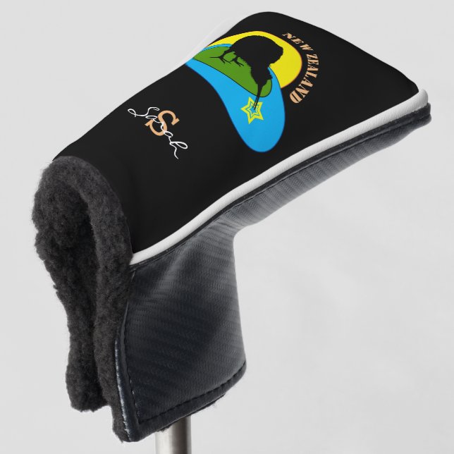 Golfing Kiwi Bird & New Zealand Sports Golf Head Cover (3/4 Front)