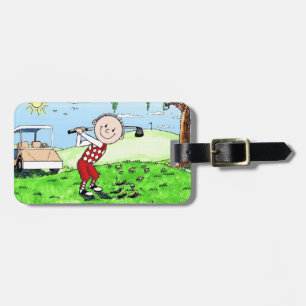 Golfing, Male- Personalised Friendly Folks Cartoon Luggage Tag
