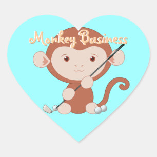 Golfing Monkey Heart Stickers