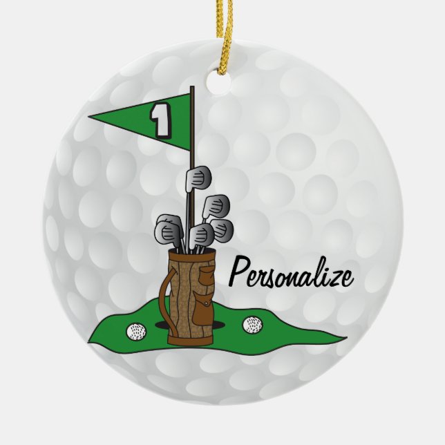 Golfing 🏌️‍♀️ on the Green | Personalise | Golf Ceramic Tree Decoration (Front)