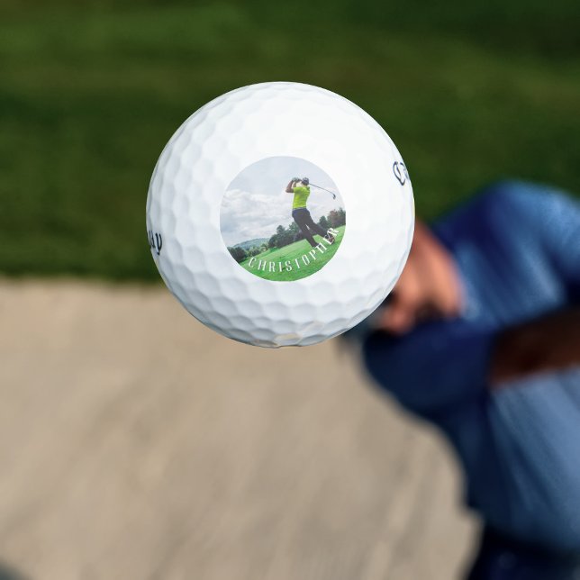 Golfing Photo Dad Name Monogram Golf Balls (Golf balls for your dad. Add a photo and his name)